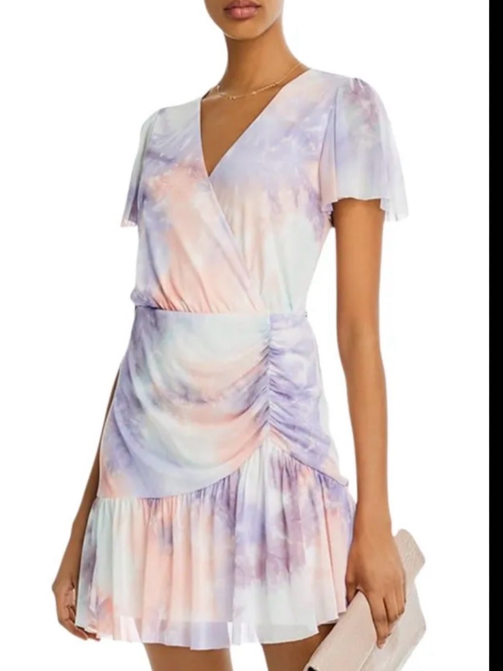 Aqua Flutter Sleeve Mesh Overlay Dress size small